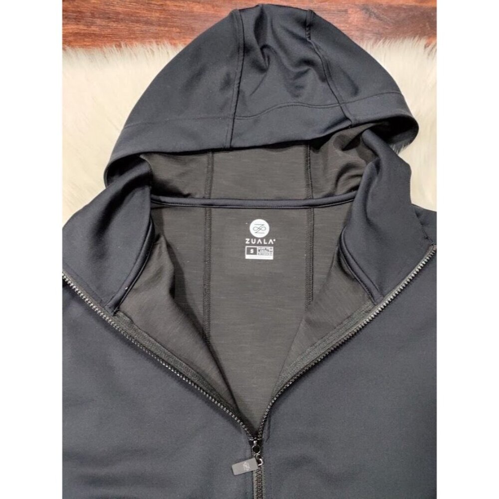Zuala Long Sleeve High Neck Full Zip Active Hoodie Jacket Black Womens Sze Small - Picture 8 of 12